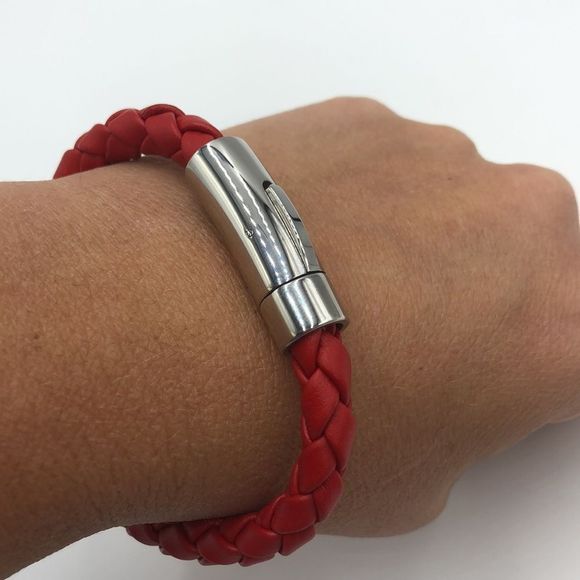Red Braided Bracelet with silver safely clasp. - Picture 2 of 5